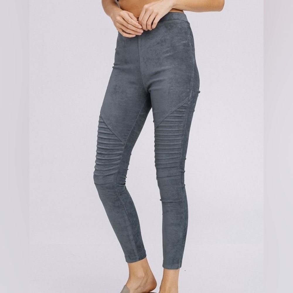 Racheal Gray Suede Pull On Moto Skinny Straight Leg Pants NWT
